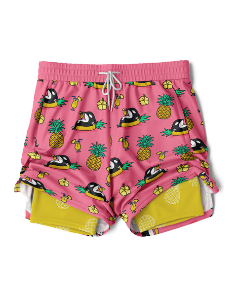 Chiller Whale Pineapple Orca Pink 2-in-1 Sport Shorts