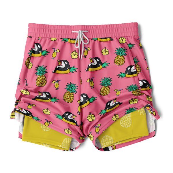 Chiller Whale Pineapple Orca Pink 2-in-1 Sport Shorts