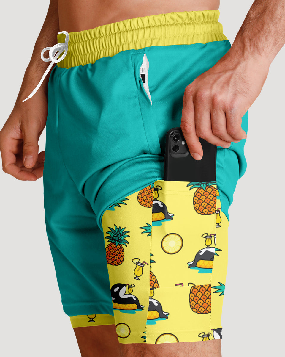 Chiller Whale Pineapple Orca 2-in-1 Sport Shorts