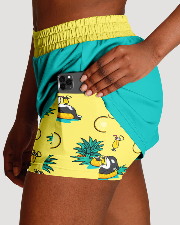 Chiller Whale Pineapple Orca Women's 2-in-1 Sport Shorts