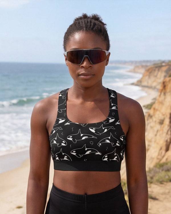 Black and White Orca Sports Bra