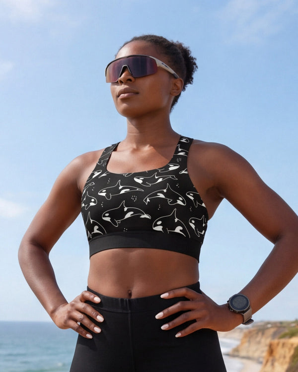 Black and White Orca Sports Bra