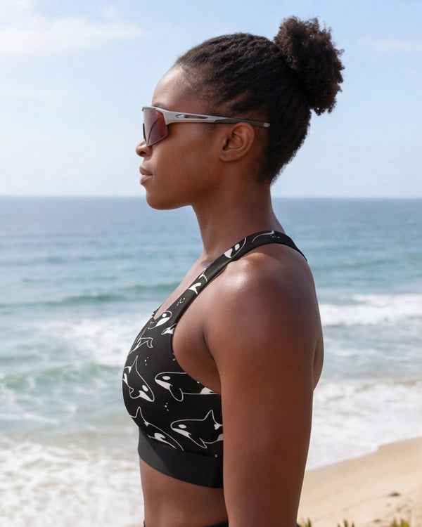 Black and White Orca Sports Bra