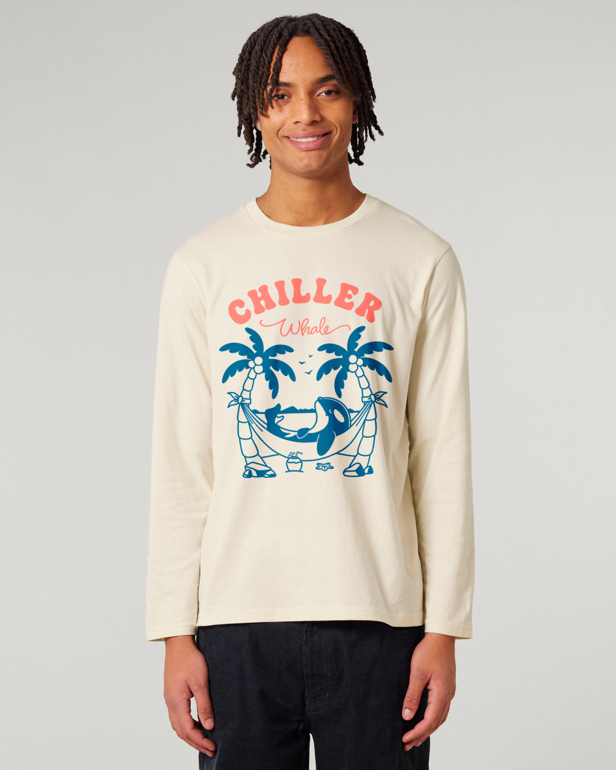 Chiller Whale Palm Trees Blue Long Sleeve T-Shirt