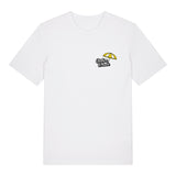Chiller Whale Sunnies organic cotton t-shirt chiller whale text and umbrella design front view
