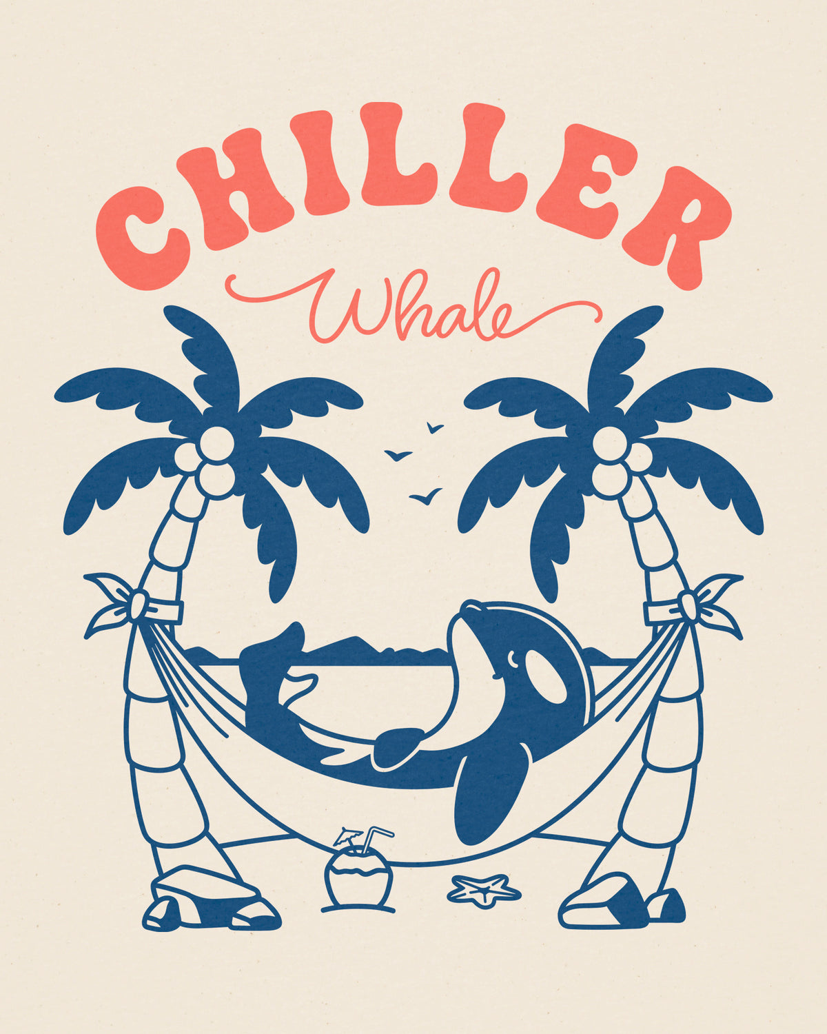 Chiller Whale Palm Trees Blue Lightweight T-Shirt
