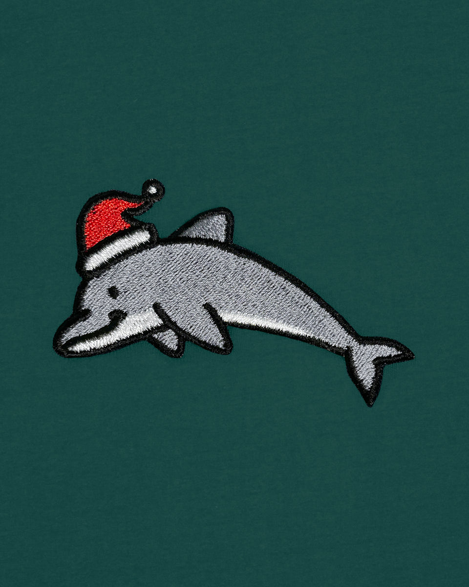 Christmas Dolphin Embroidered T-Shirt