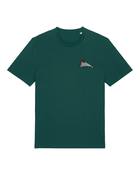 Christmas Dolphin Embroidered T-Shirt