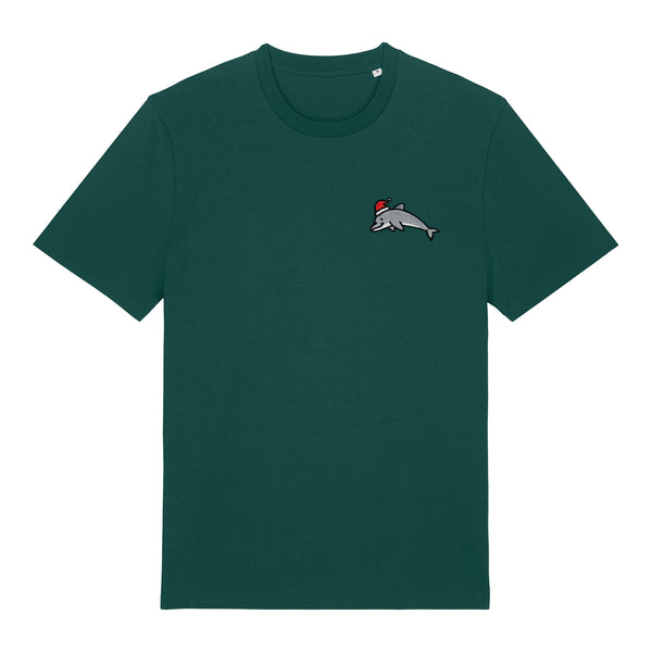 Christmas Dolphin Embroidered T-Shirt