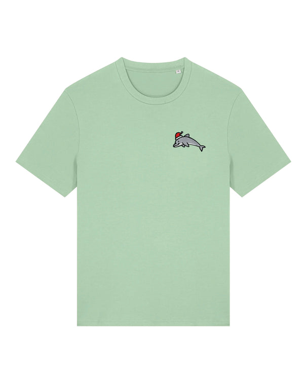 Christmas Dolphin Embroidered T-Shirt