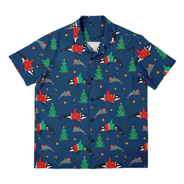 Christmas Orca Dolphin Button Up Shirt