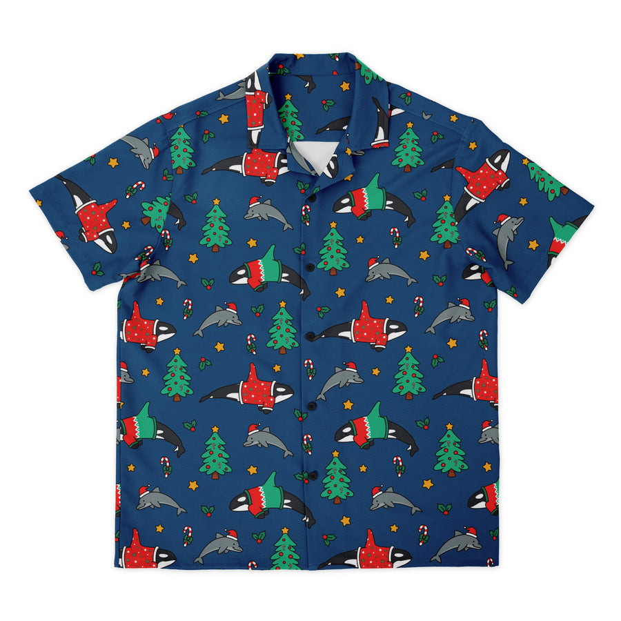 Christmas Orca Dolphin Button Up Shirt