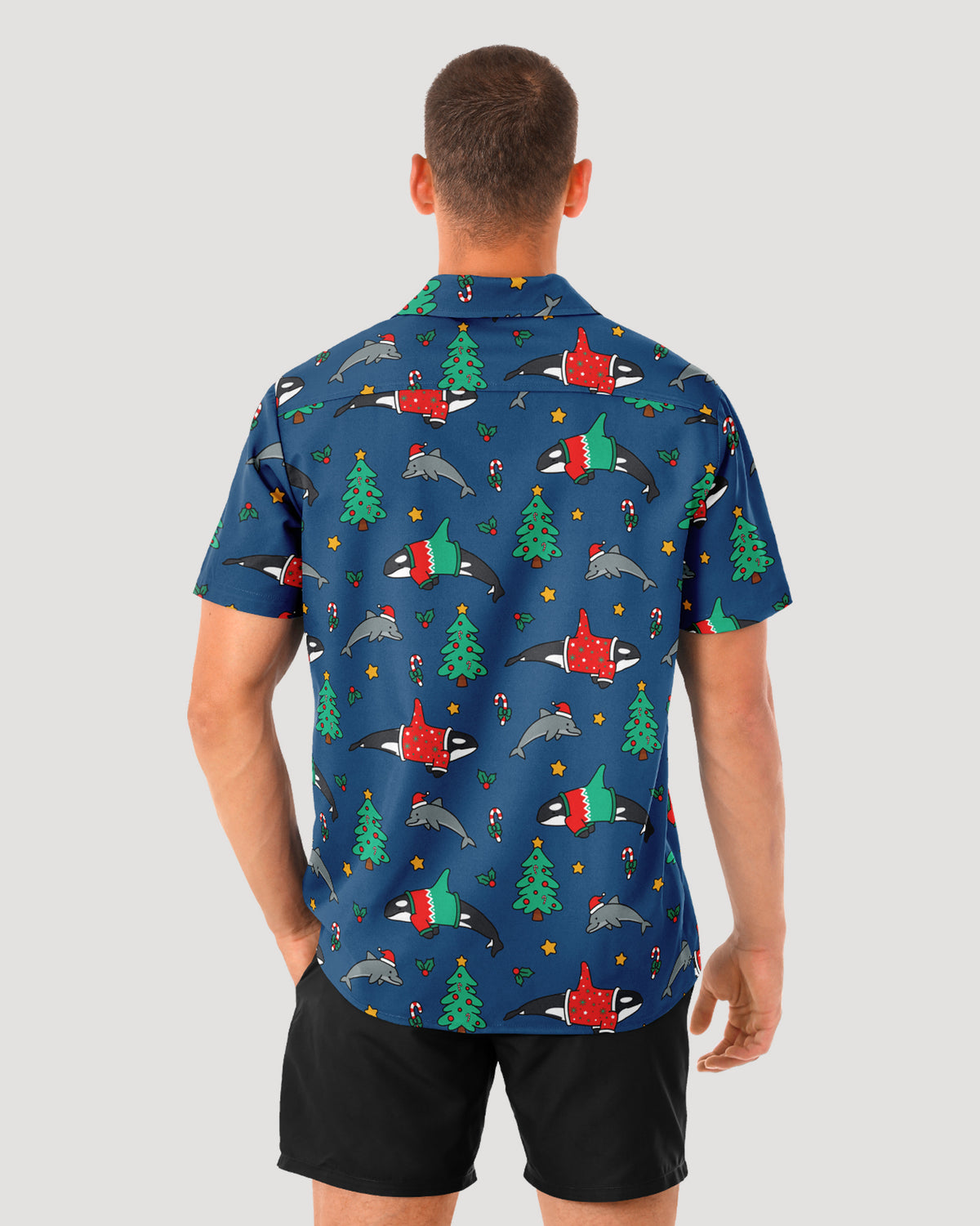 Christmas Orca Dolphin Button Up Shirt