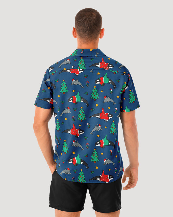 Christmas Orca Dolphin Button Up Shirt