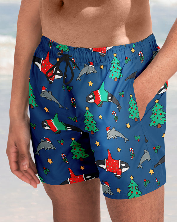 Christmas Orca Dolphin Swim Trunks
