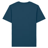 Golphin Dark organic cotton t-shirt with embroidered dolphin golf pun design back view in deep teal