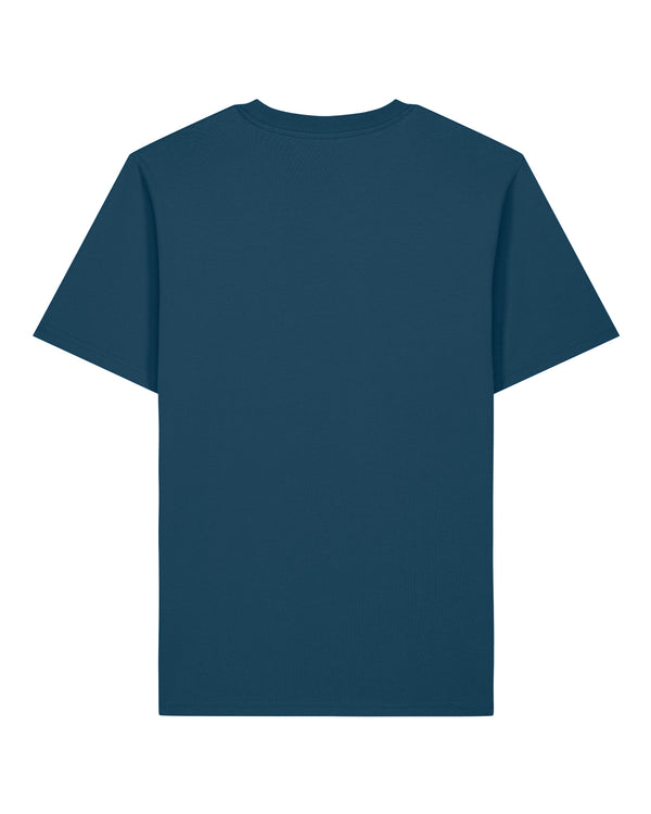 Golphin Dark organic cotton t-shirt with embroidered dolphin golf pun design back view in deep teal