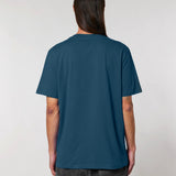 Person wearing Golphin Dark embroidered golf t-shirt casual style in deep teal