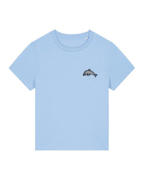 Dolphin Embroidered Blue Women's T-Shirt