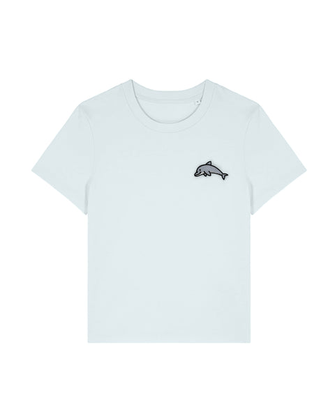 Dolphin Embroidered Blue Women's T-Shirt