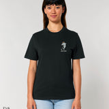 Person wearing Golphin Dark embroidered golf t-shirt casual style in black
