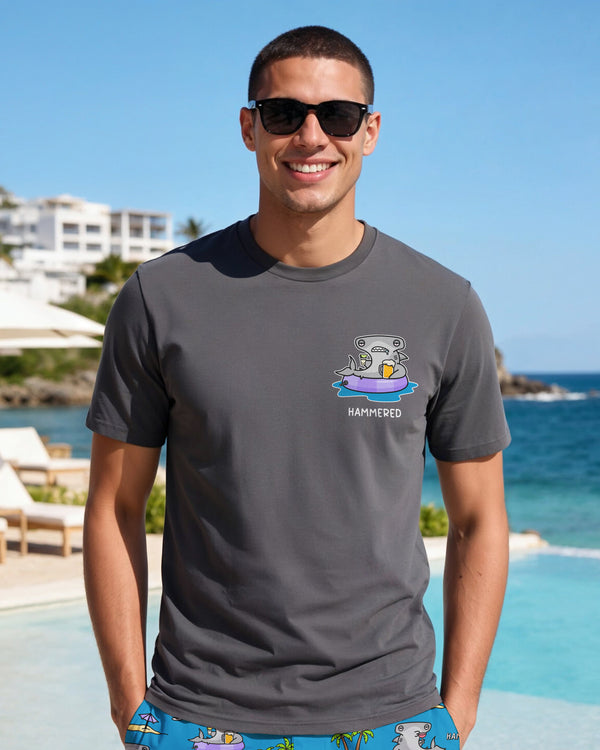 Person wearing Hammered funny shark pun t-shirt resort beach style