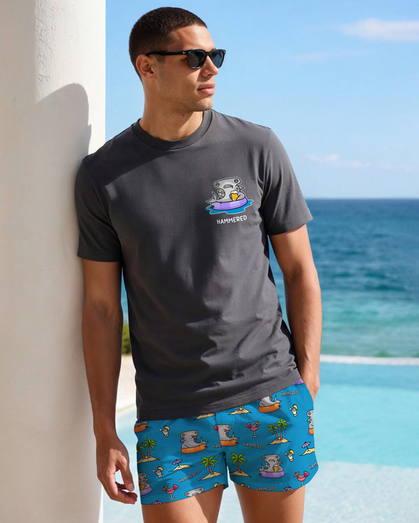 Person wearing Hammered funny shark pun t-shirt resort beach style