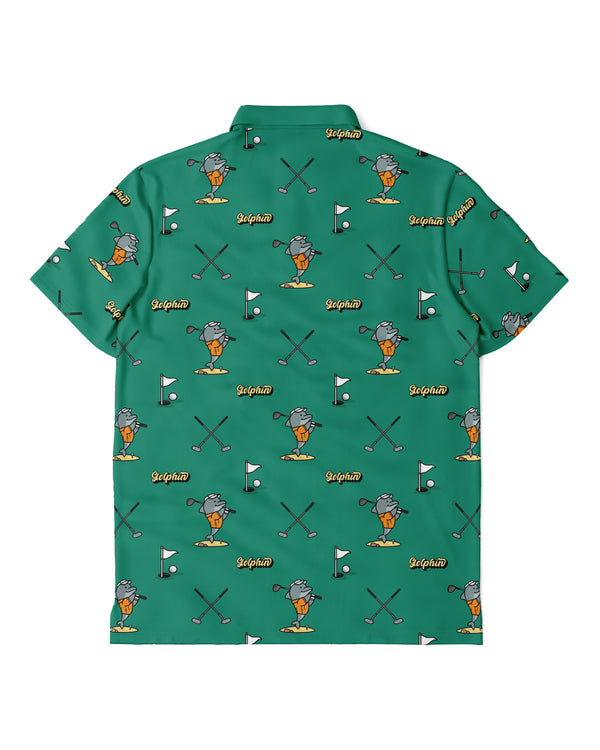Golphin Player 008 all-over print sport polo with dolphin golf pattern design front view