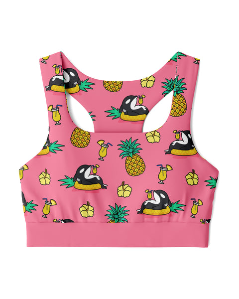 Chiller Whale Pineapple Pink Sports Bra