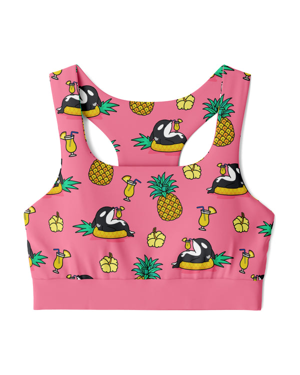 Chiller Whale Pineapple Pink Sports Bra