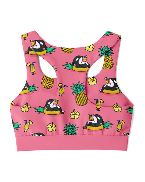 Chiller Whale Pineapple Pink Sports Bra