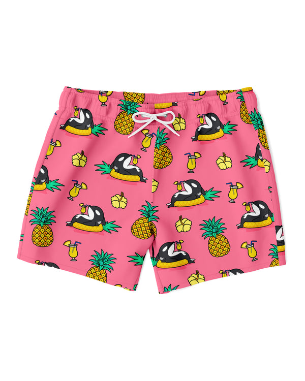 Chiller Whale Pineapple Pink Swim Trunks